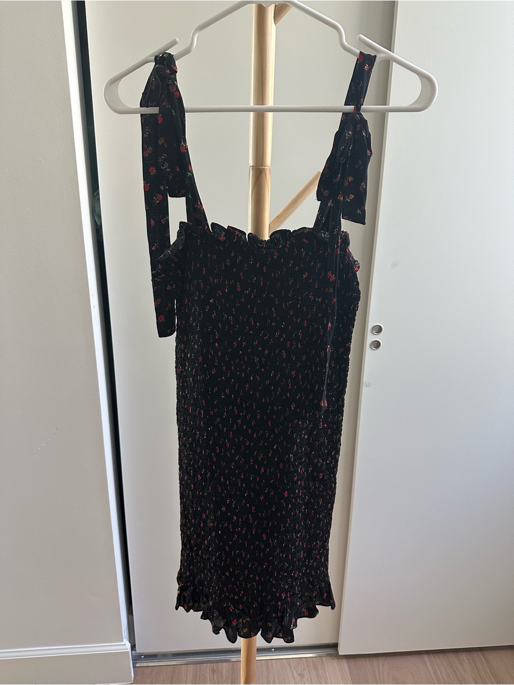 NWT Free People Black Mini Dress with Red Floral Print